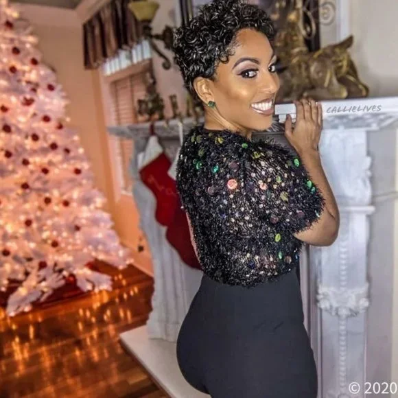 Callie Coin: Feathered Sequin Furry Knit Jumpsuit S M L - Picture 15 of 17